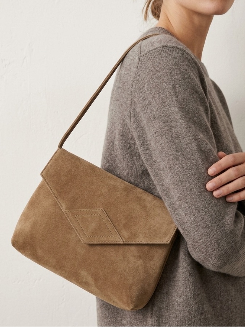Suede Shoulder Bag in Tan